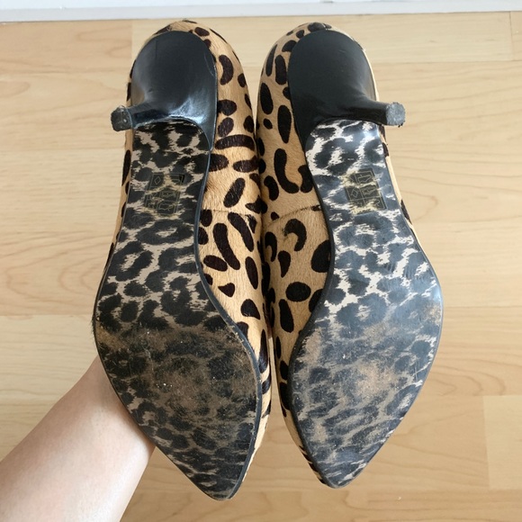 David Dixon Leopard Pony Fur Leather Mid Heel Shoes - Picture 3 of 7
